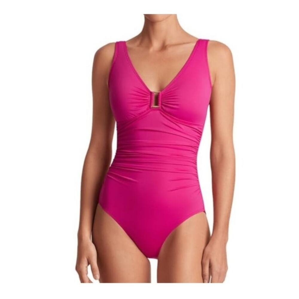 New Ralph Lauren fuscia pink one piece swimsuit size 12
